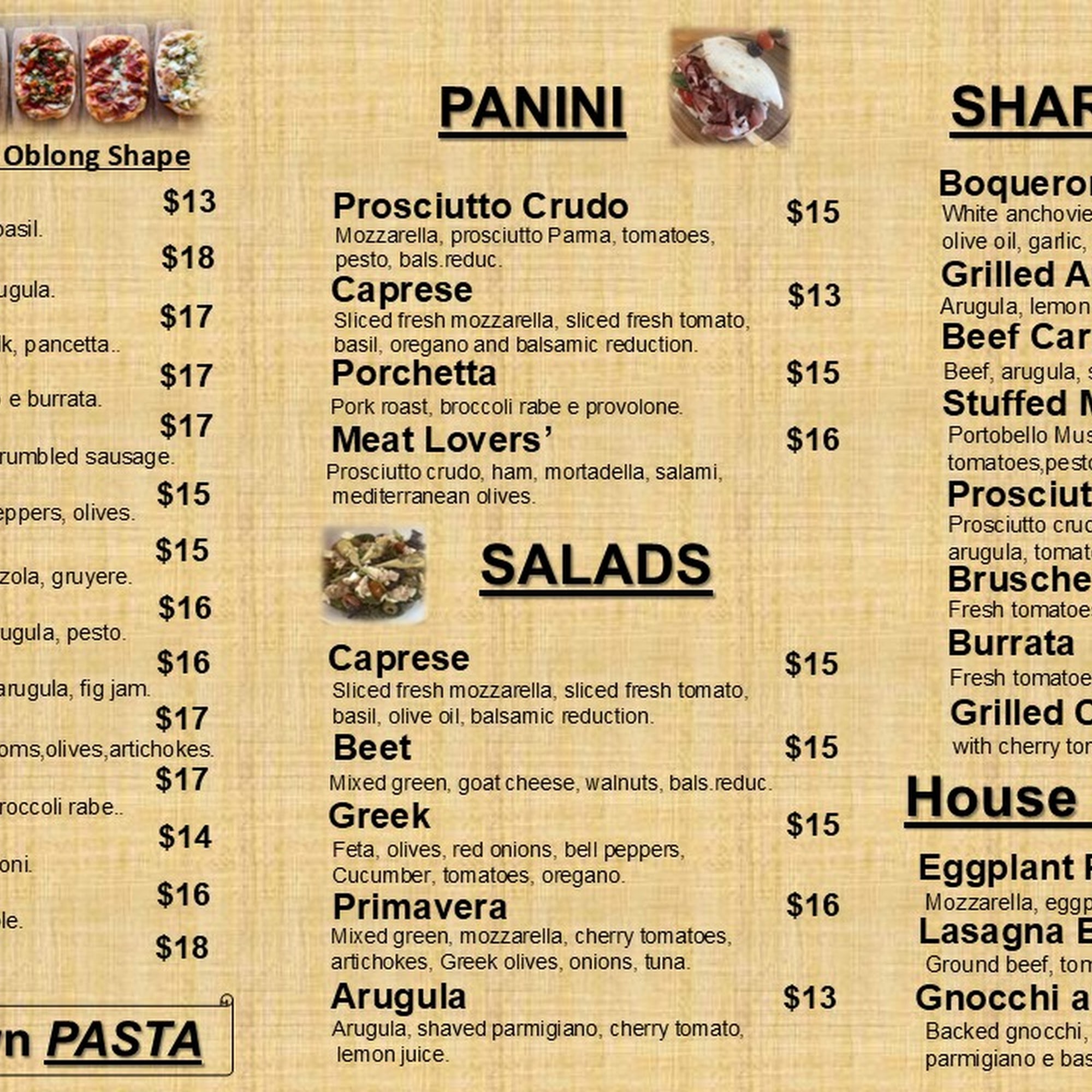 Pinsa 104 Menu