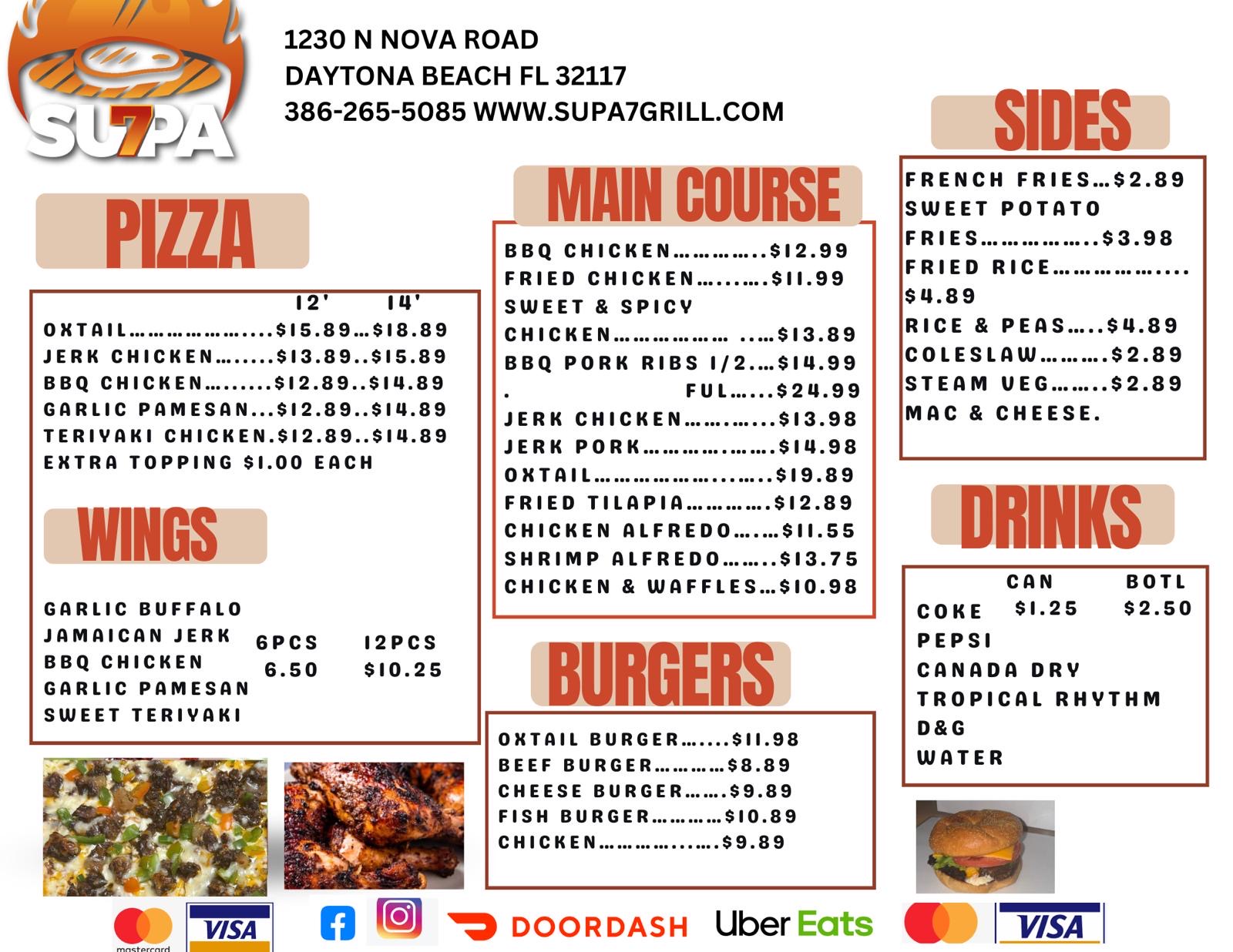 Supa7 Grill Menu