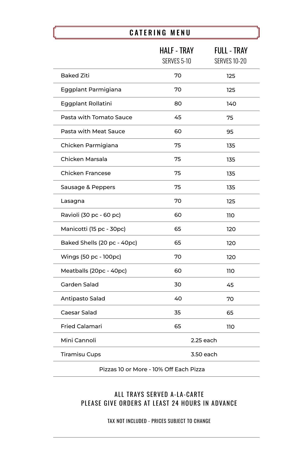 Thick & Thin Pizza Deerfield Beach Menu