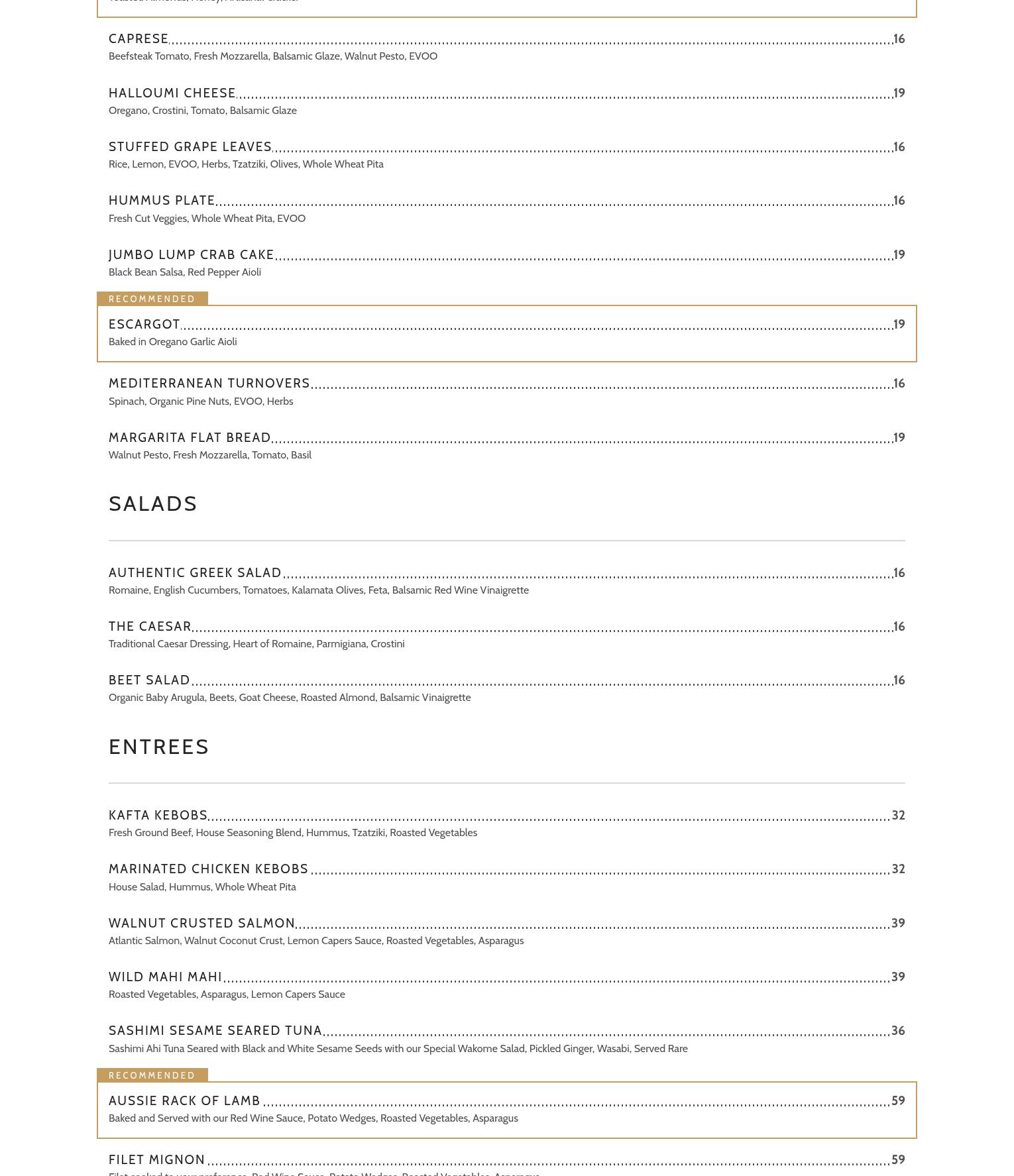 Joseph Wine Bar & Cafe Menu