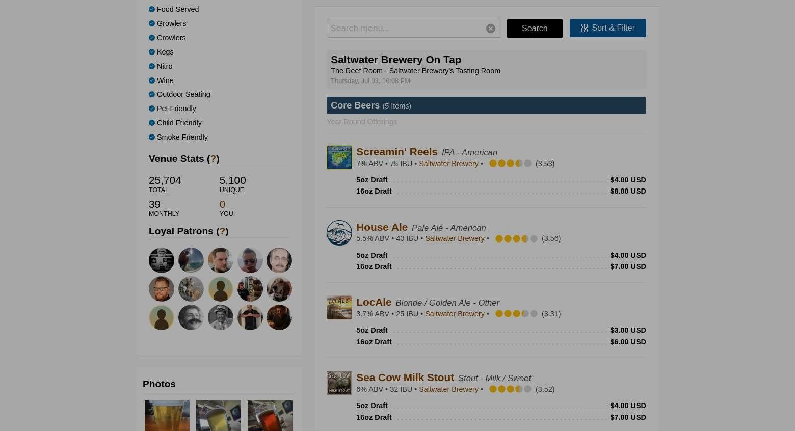 SaltWater Brewery Menu