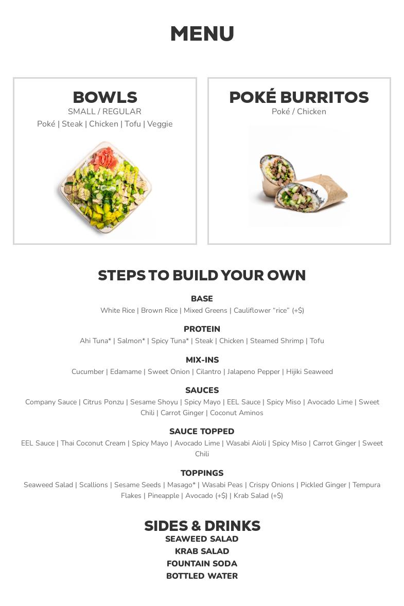 The Poke Company Menu