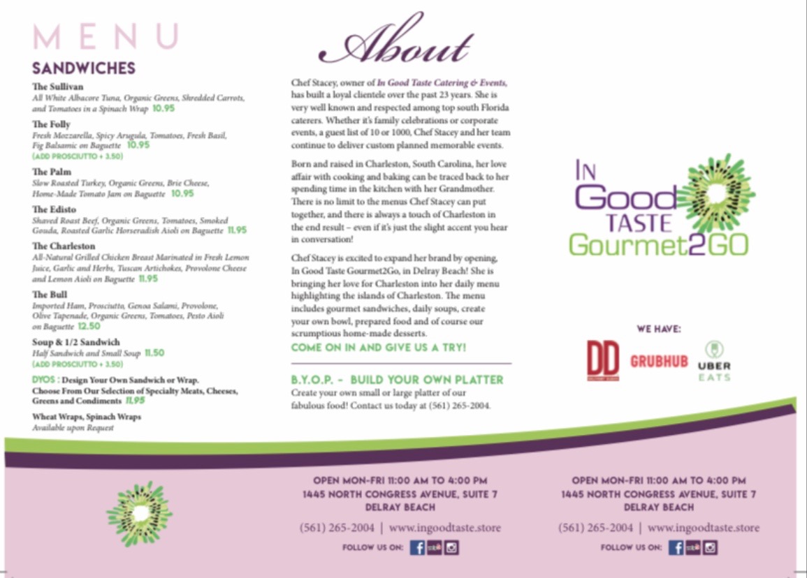 In Good Taste Café Menu