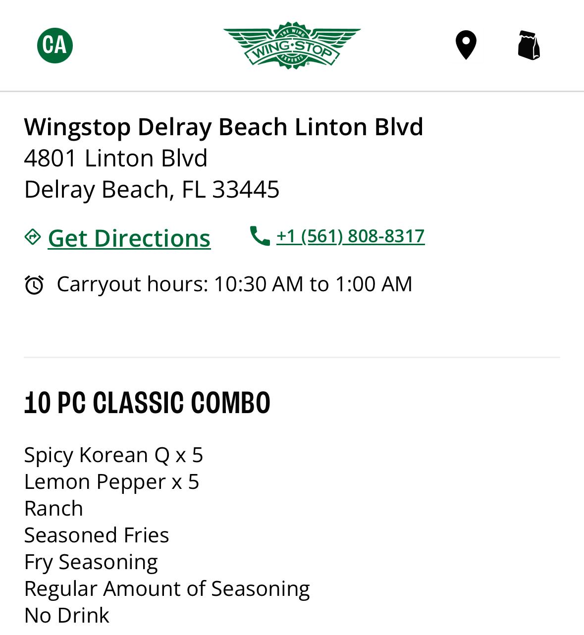 Wingstop Menu