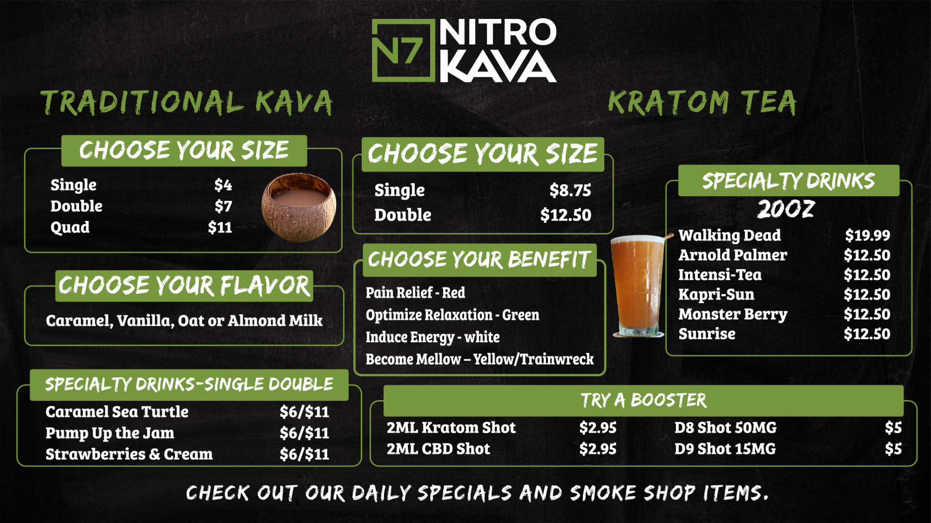 N7 Nitro Kava Bar - Dunedin Menu