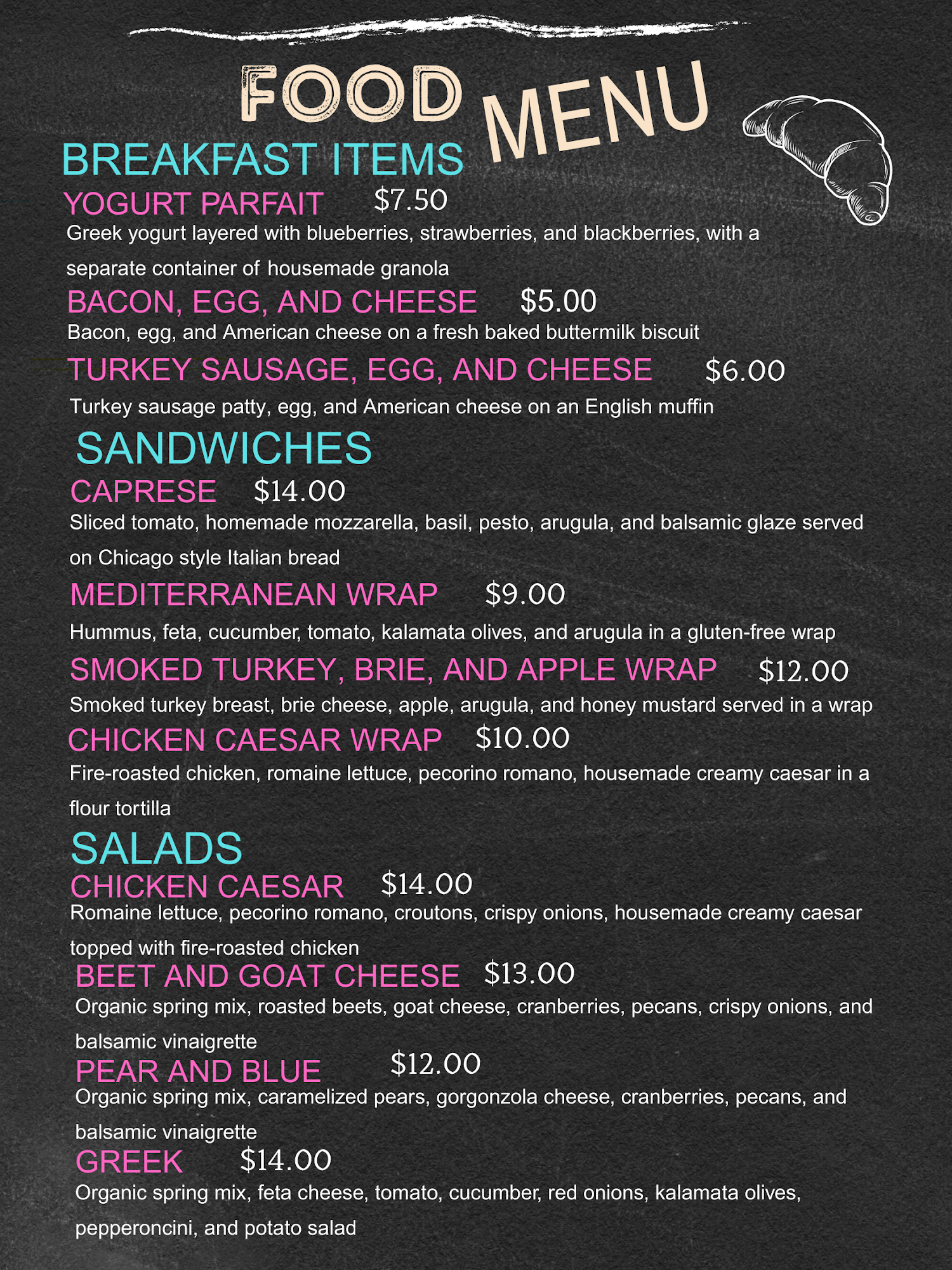 Crema Cafe Menu