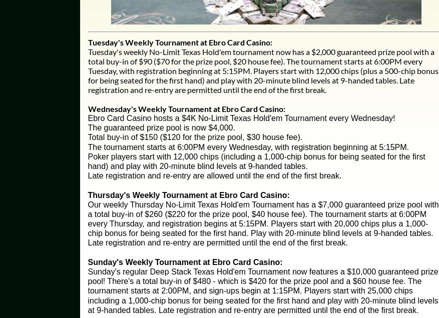 Ebro Card . Casino & Racebook Menu