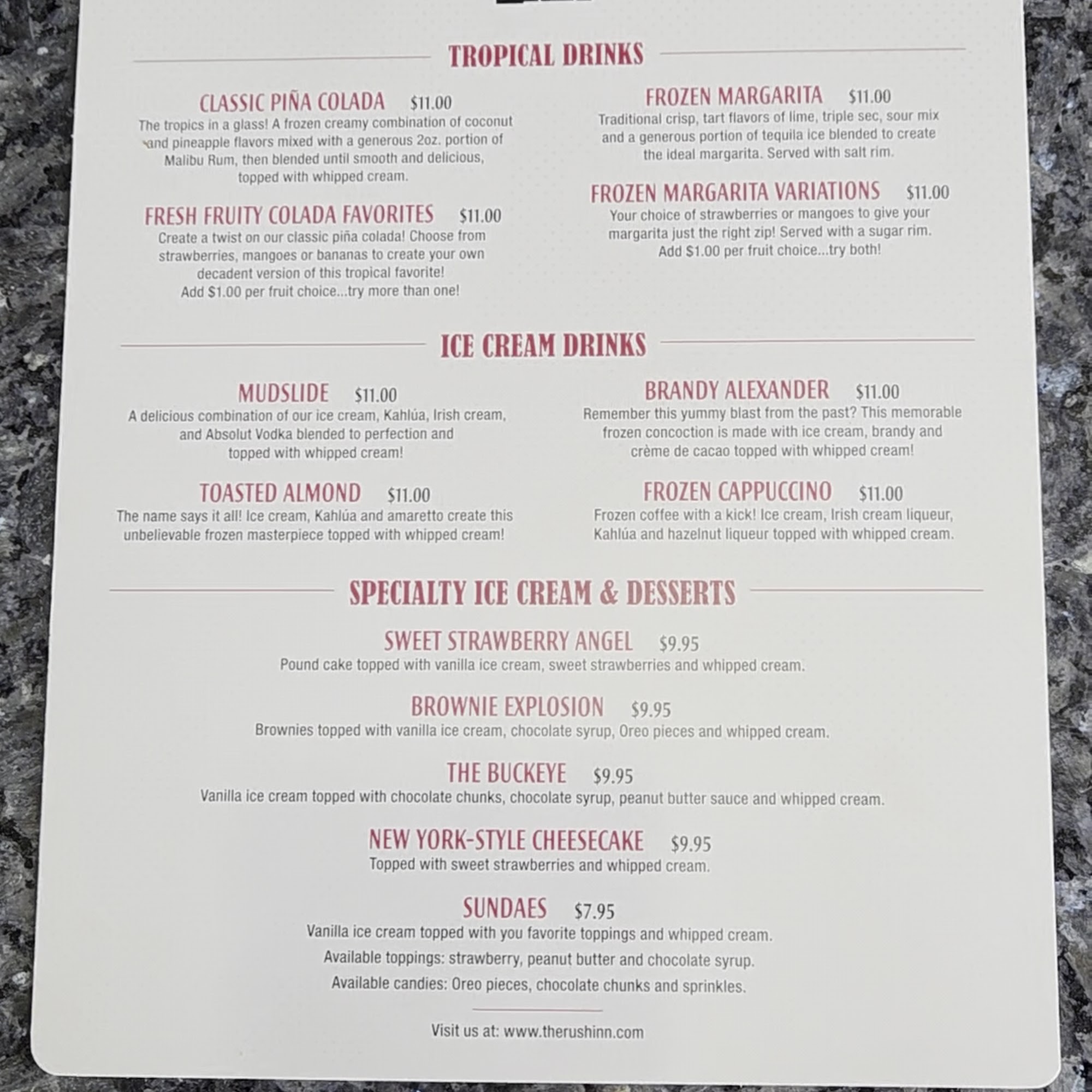 Rush Inn Bar and Grille Estero Menu