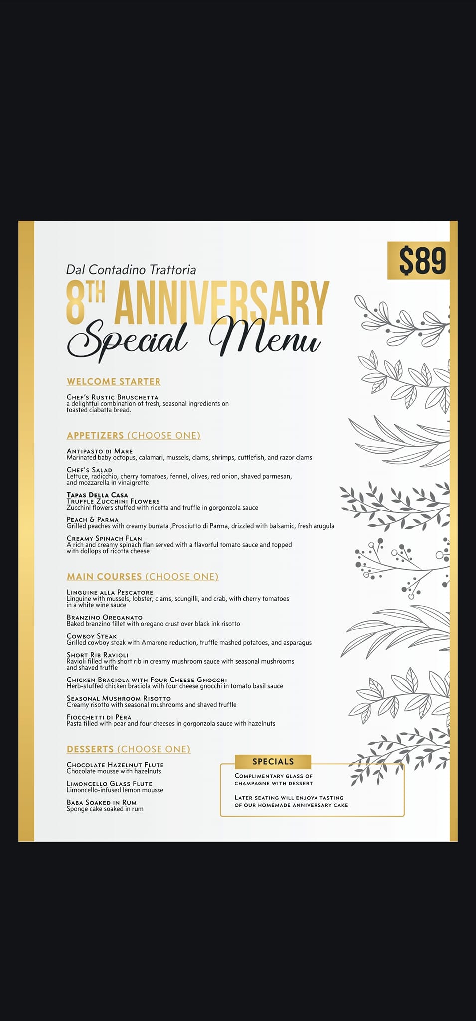 Cucina Tradizionale Menu