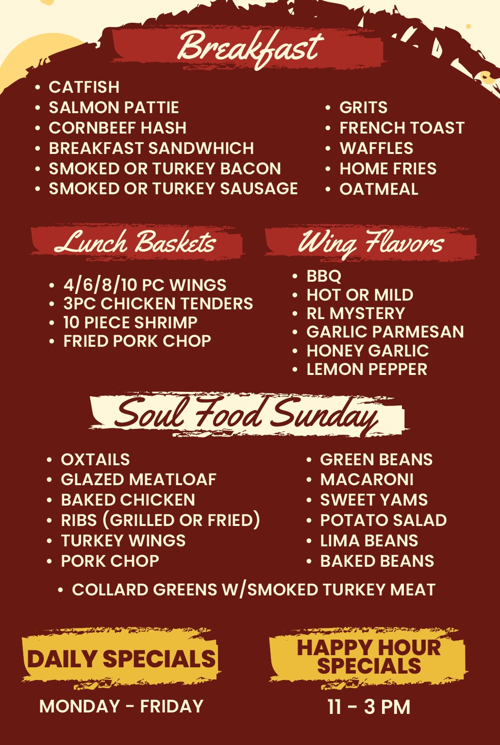 Reathers lane cafe llc Menu