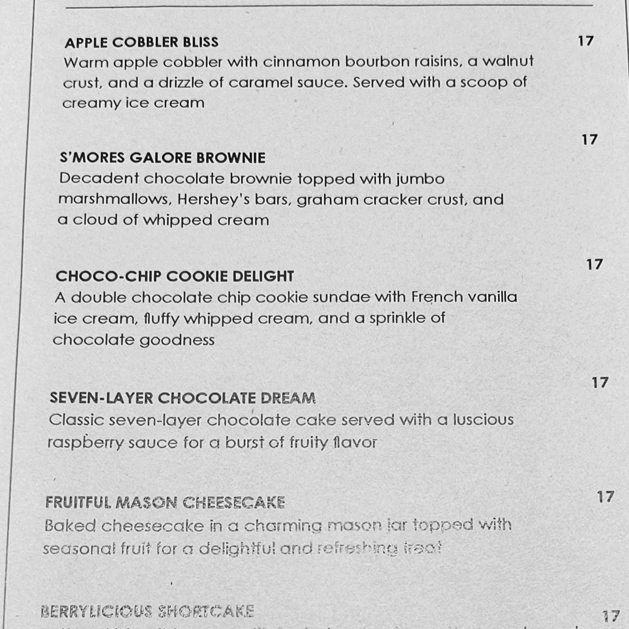 Sunness Supper Club Menu