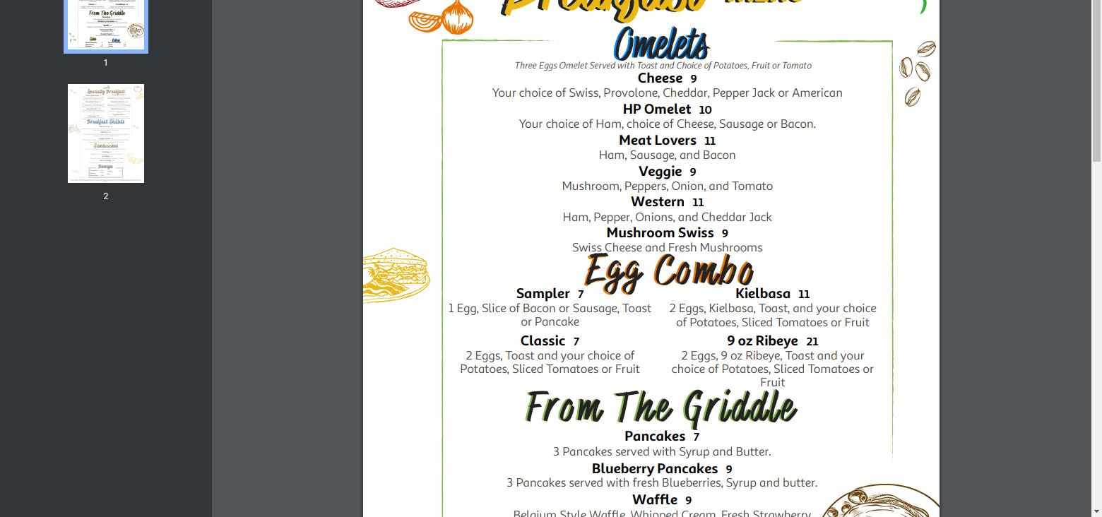 Heritage Palms the Lodge Menu