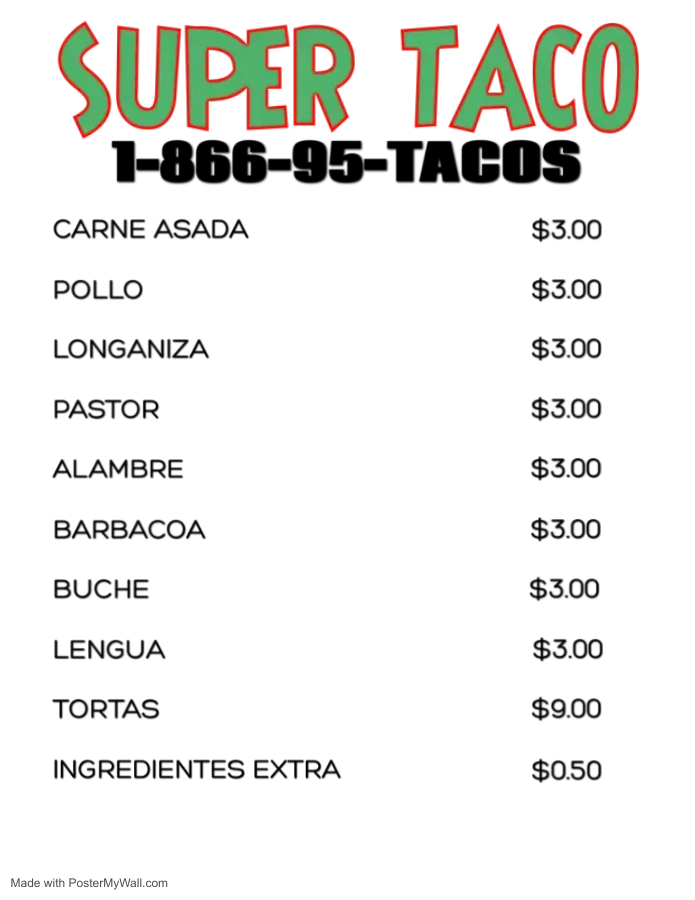 Super Taco Menu
