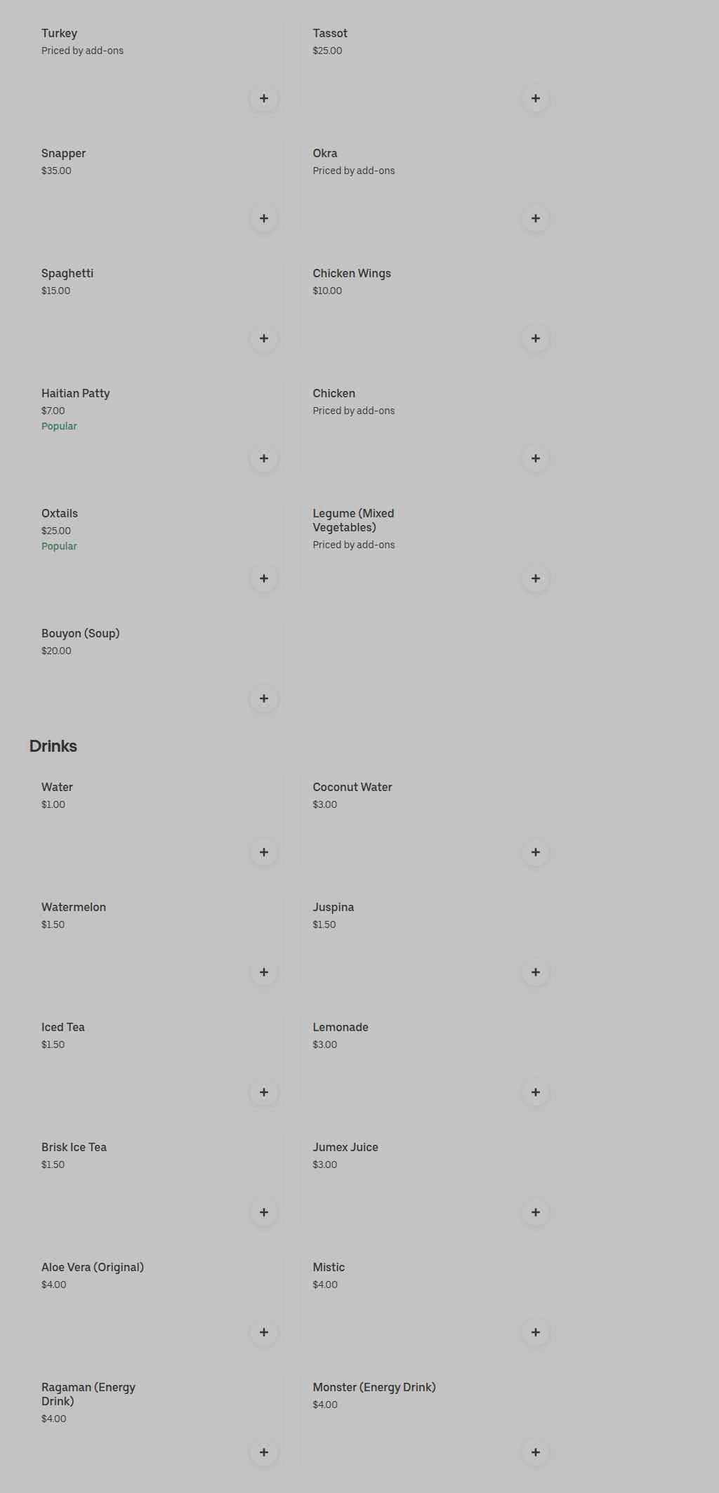 PASCAL RESTAURANT CARIBBEAN FOOD Menu