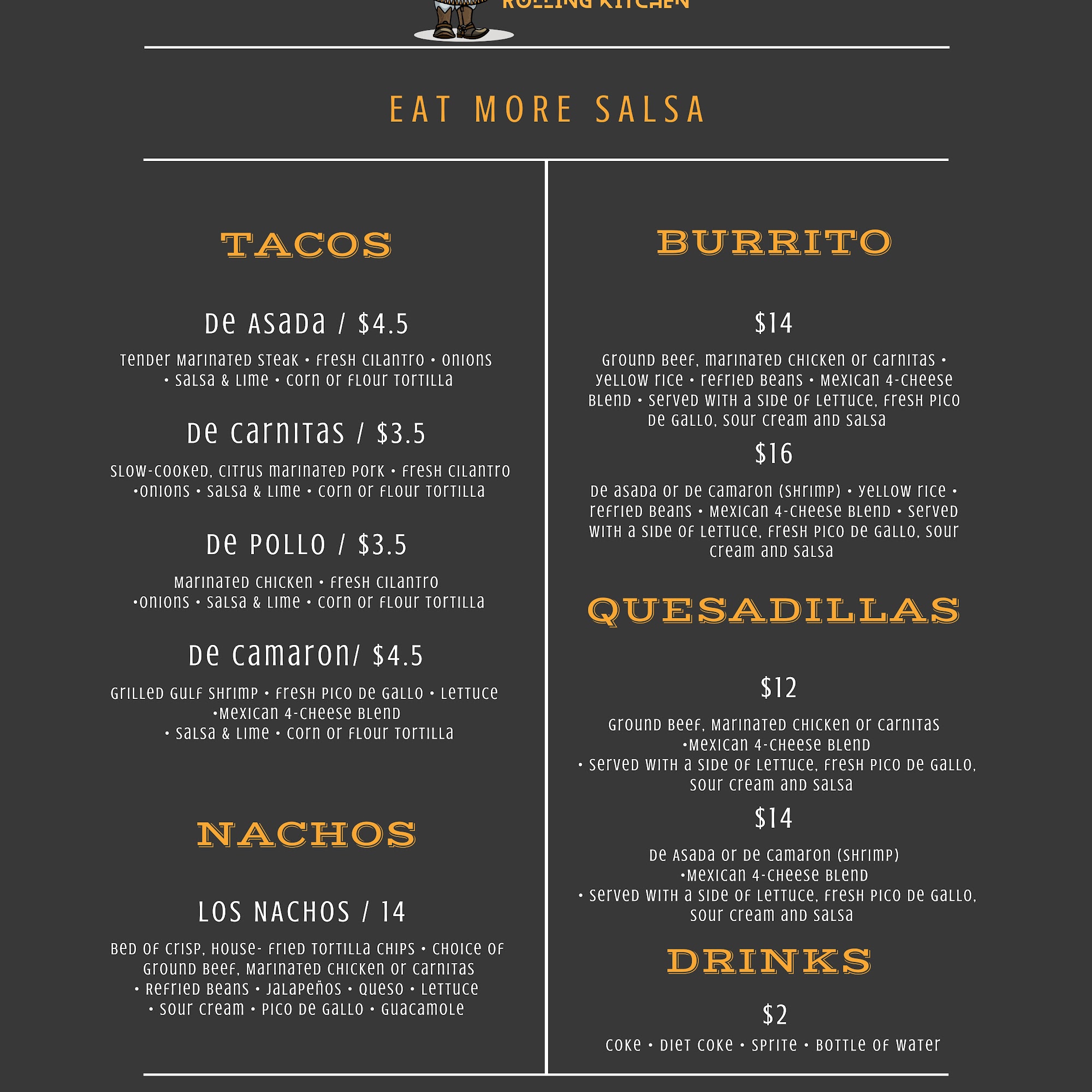 SalsaBor Rolling Kitchen Menu