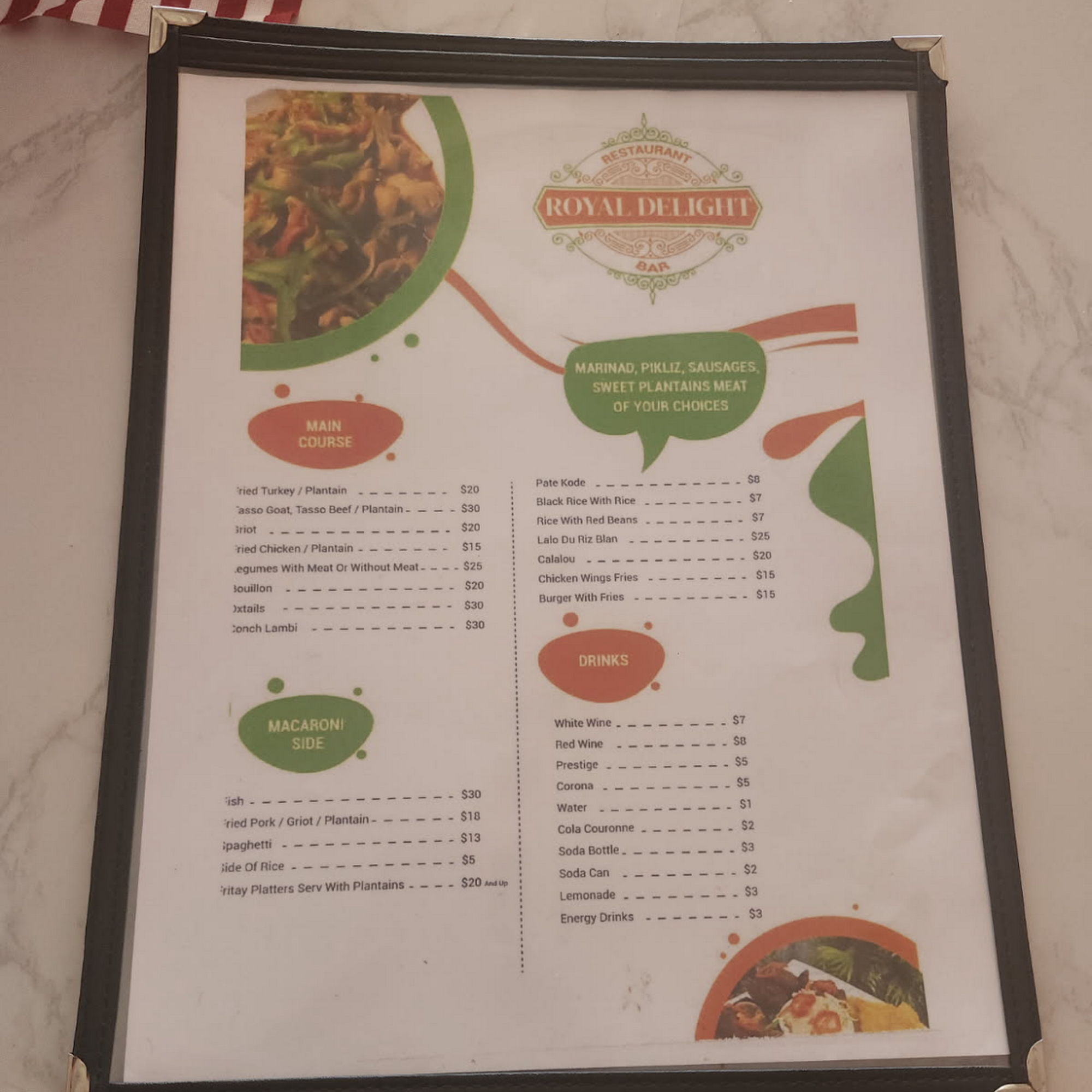 Royal Delight Restaurant & Bar Menu