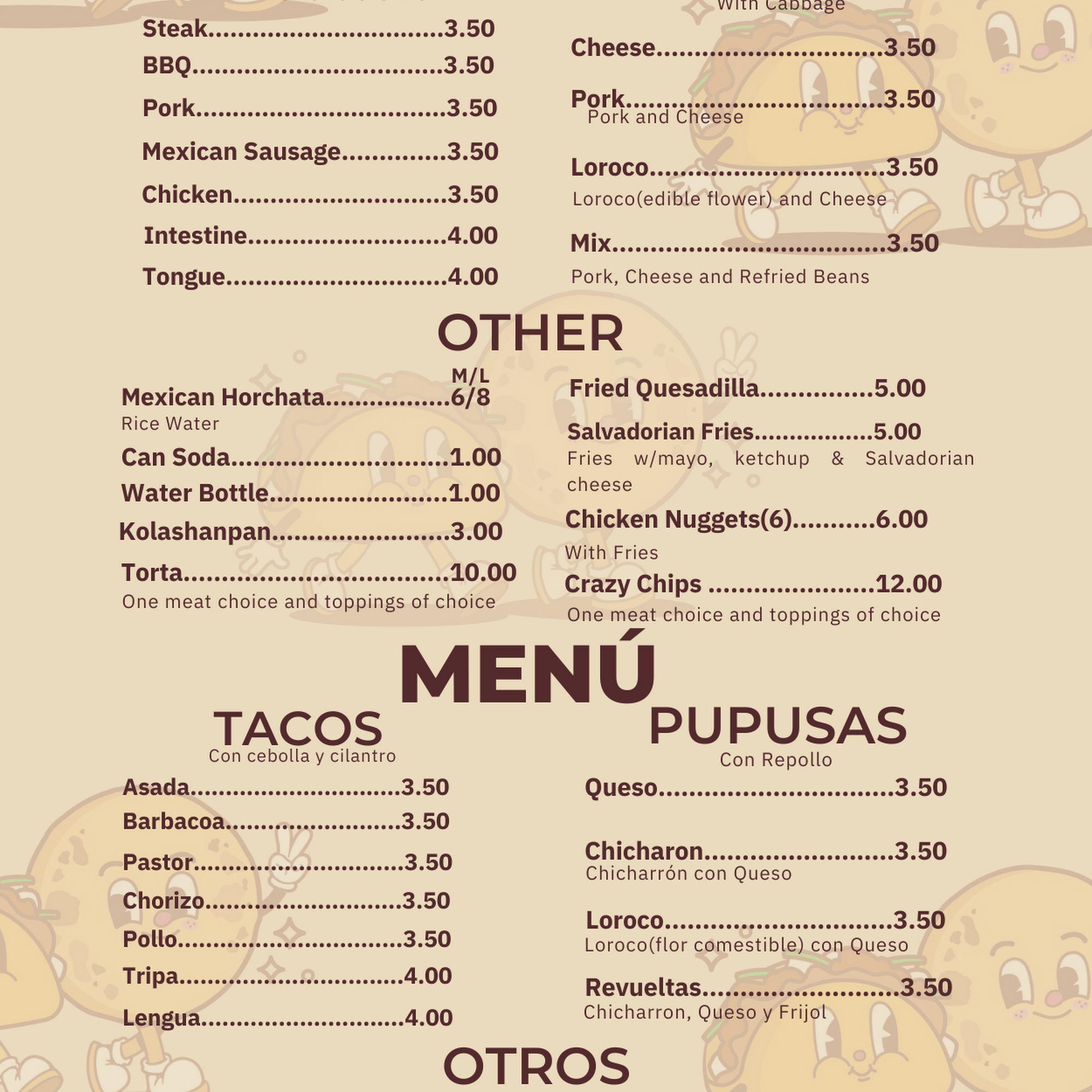 Si Mi Reyna Antojitos Menu