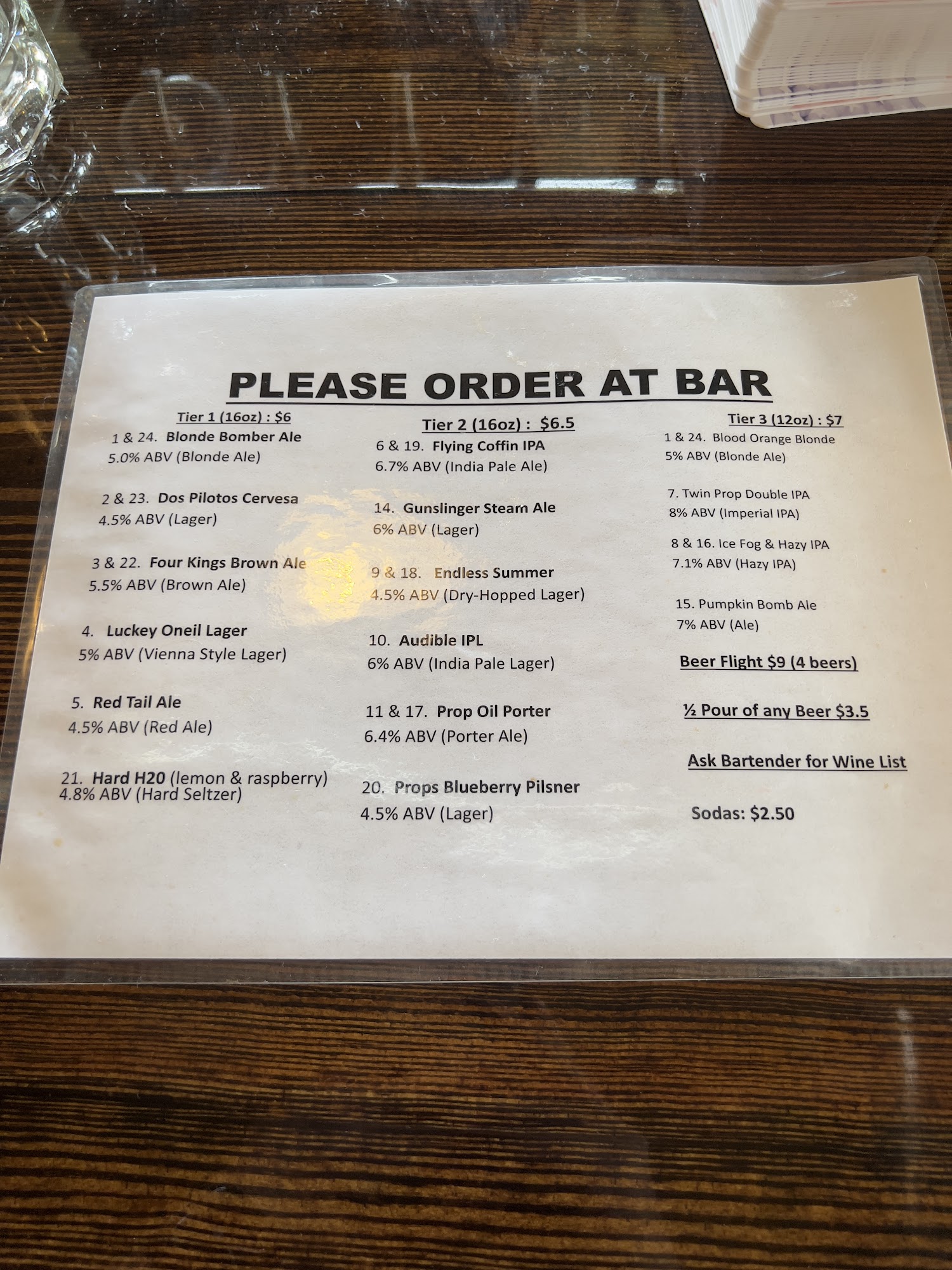 Props Brewery Hammock Bay (PHB) Menu