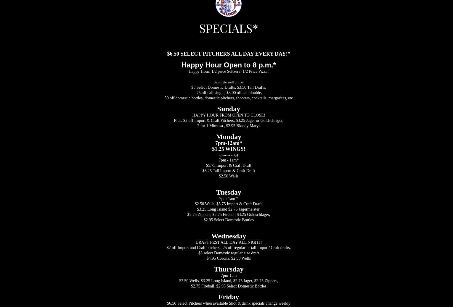 Salty Dog Saloon Menu