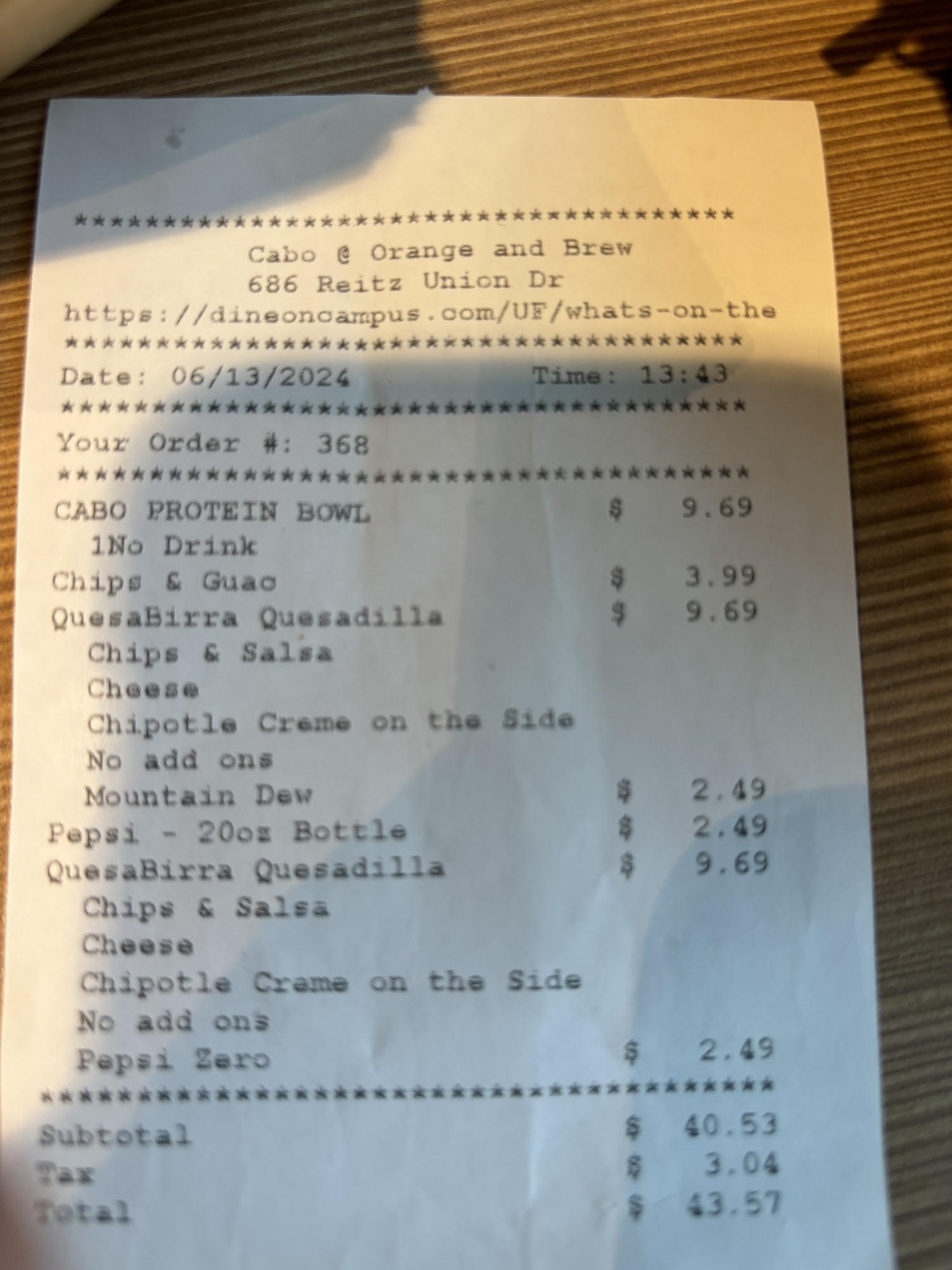 Reitz Union Food Court Menu