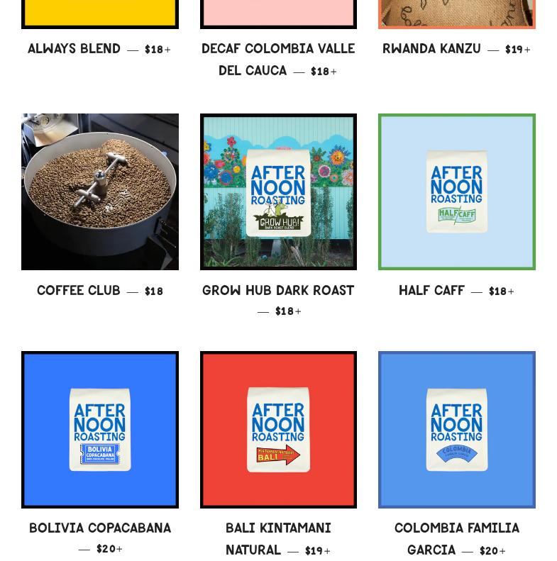 Afternoon Coffee Menu