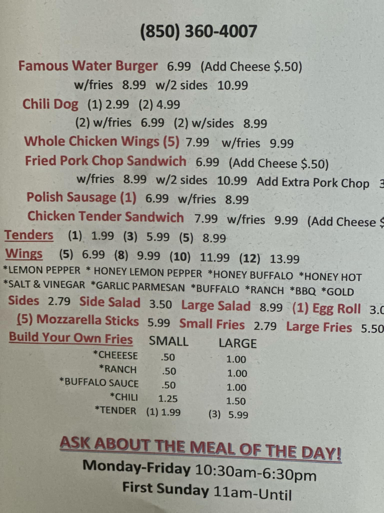 D&S Diner Menu