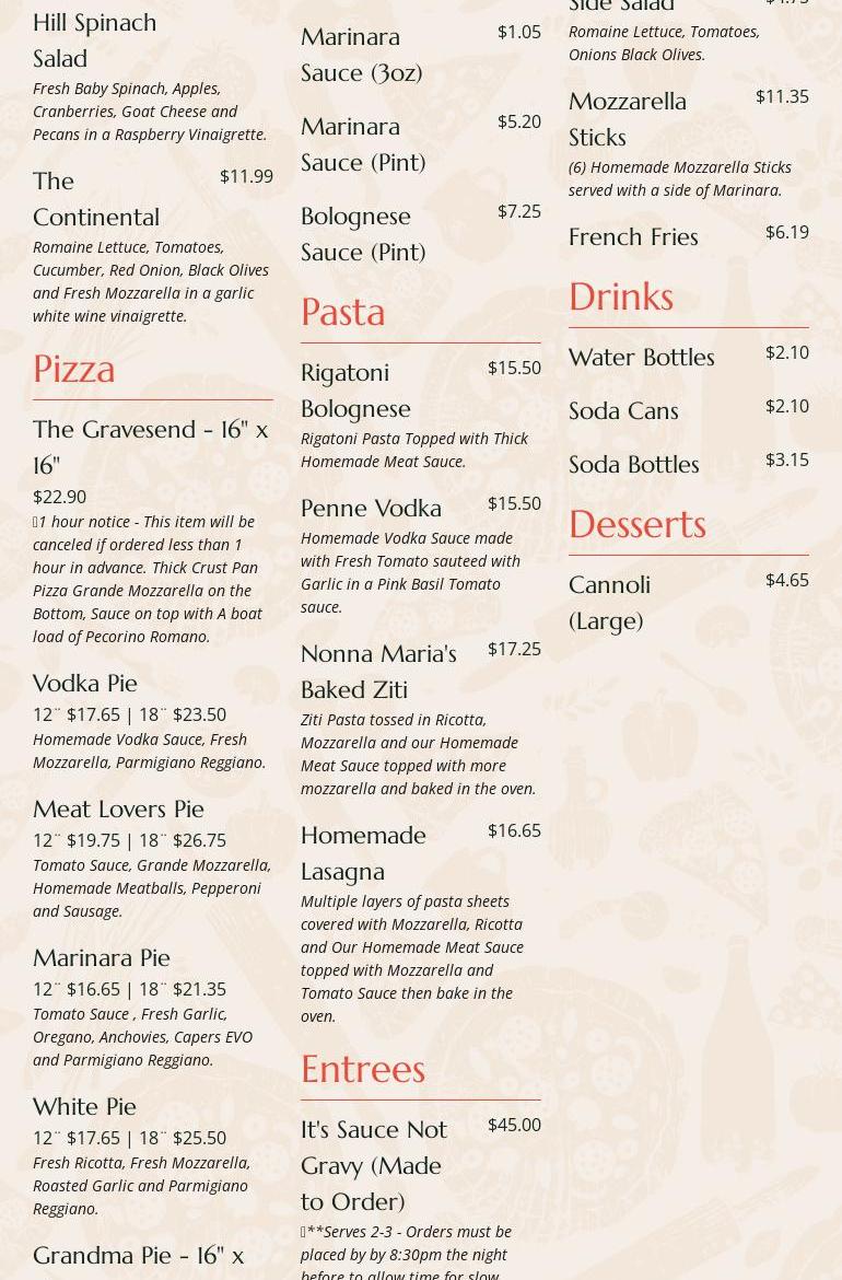 Zio Joe’s Pizza Menu