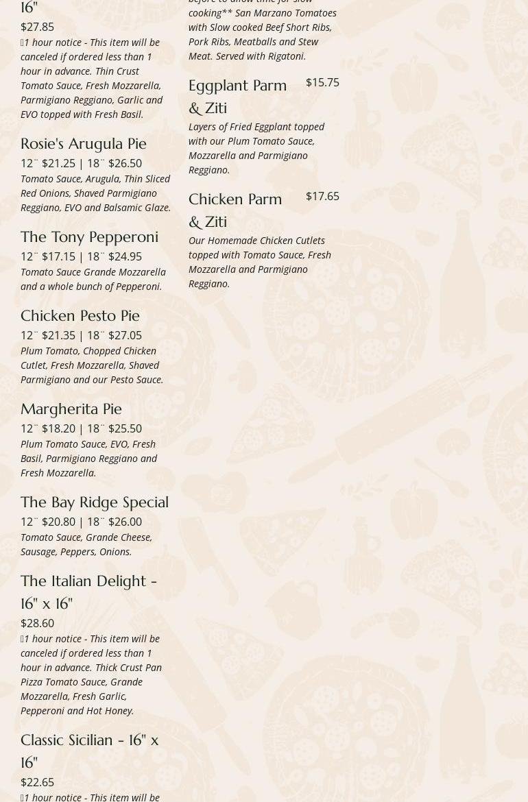 Zio Joe’s Pizza Menu