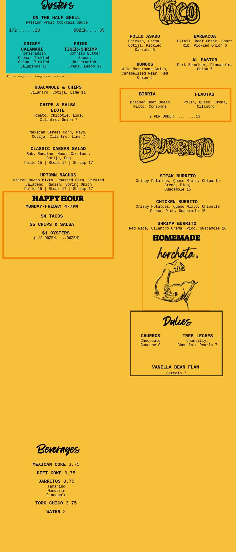 Uptown 66 Menu