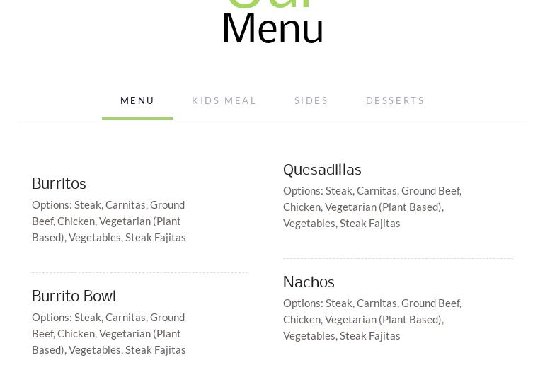 Guaca-Mole Menu