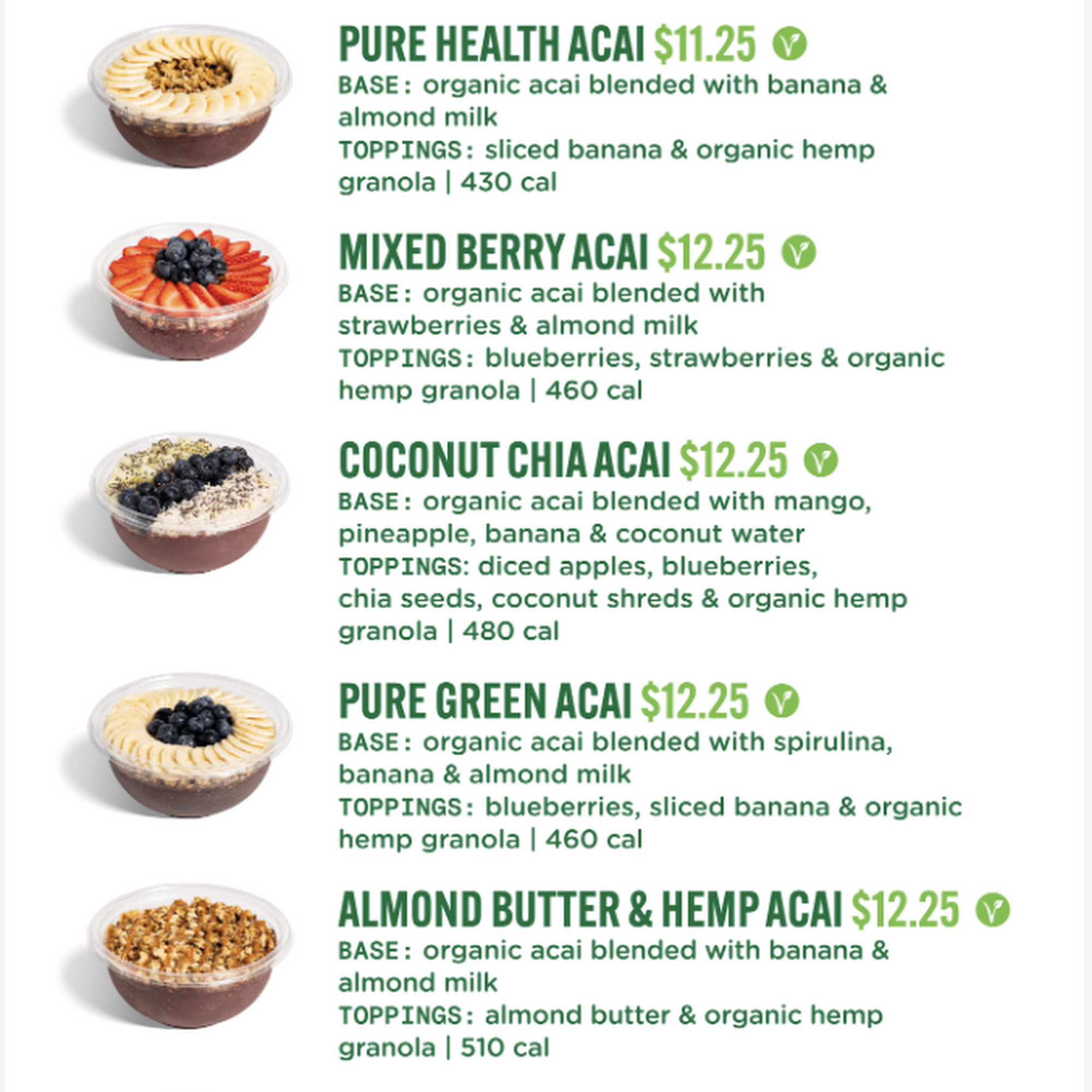 Pure Green - Juice Bar Miami Lakes Menu