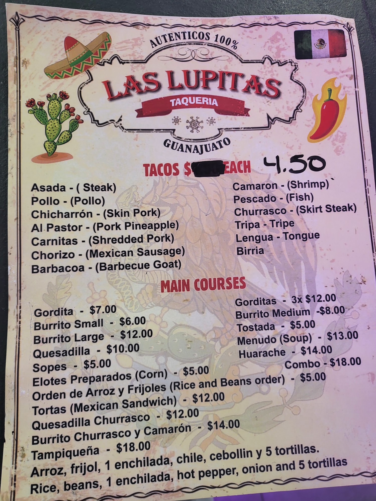 El Coyote Club Menu