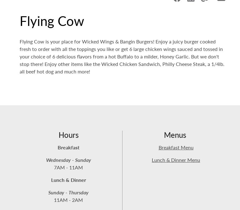 Flying Cow (in Seminole Classic Casino) Menu