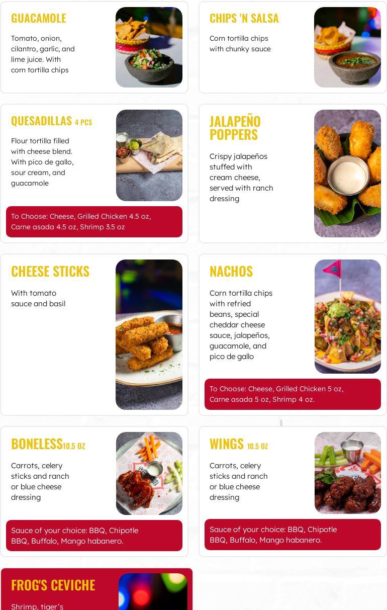 Señor Frog's Hollywood Beach Menu