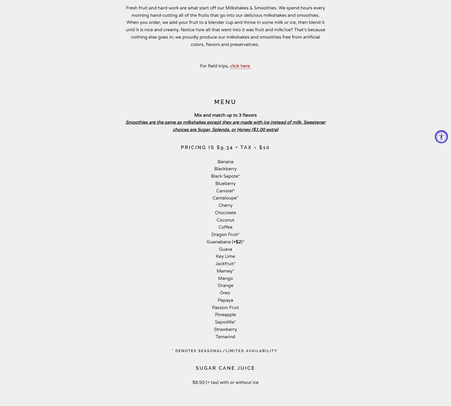 Robert Is Here Fruit Stand Menu