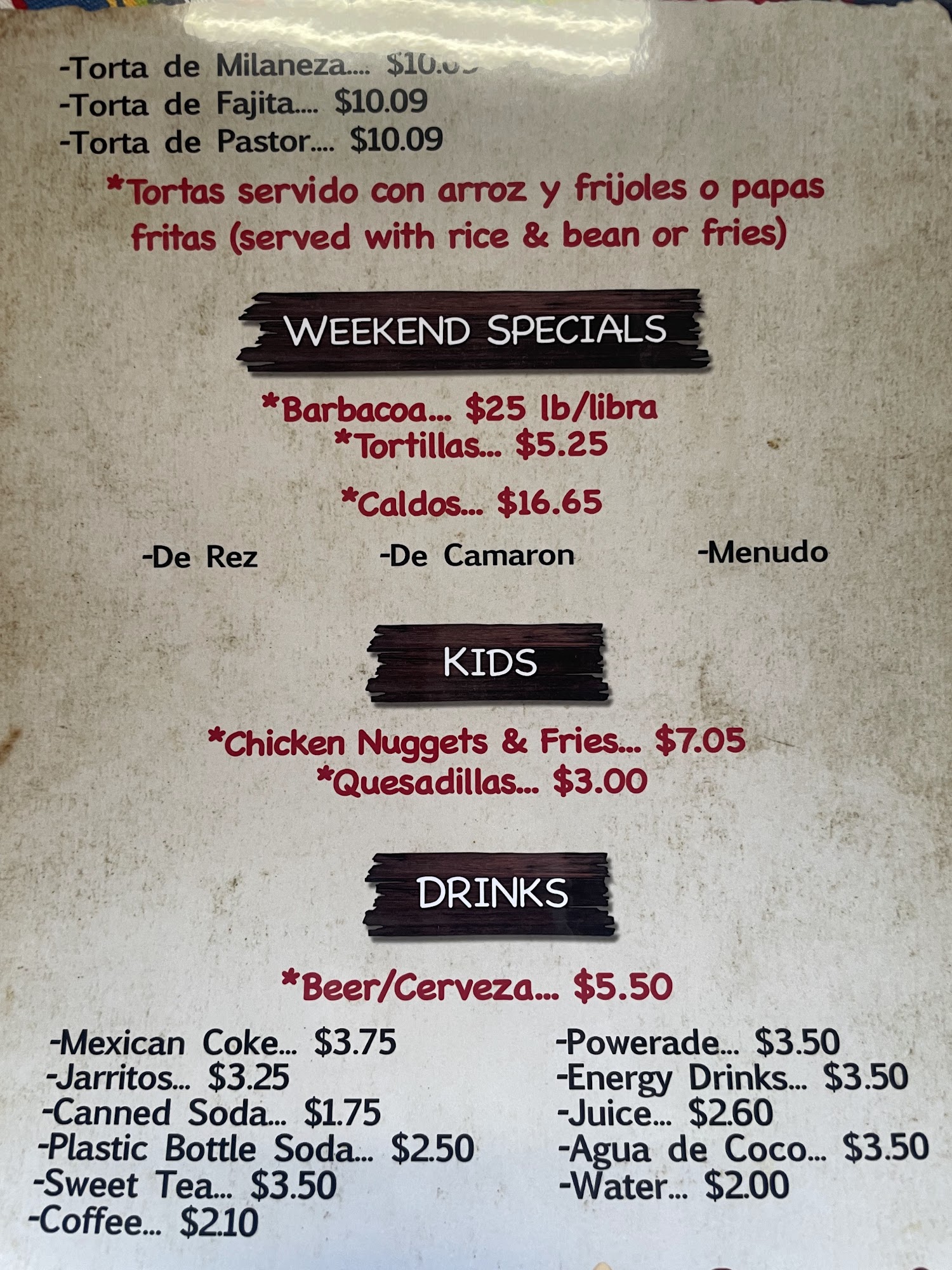 Anthony's Restaurant Menu