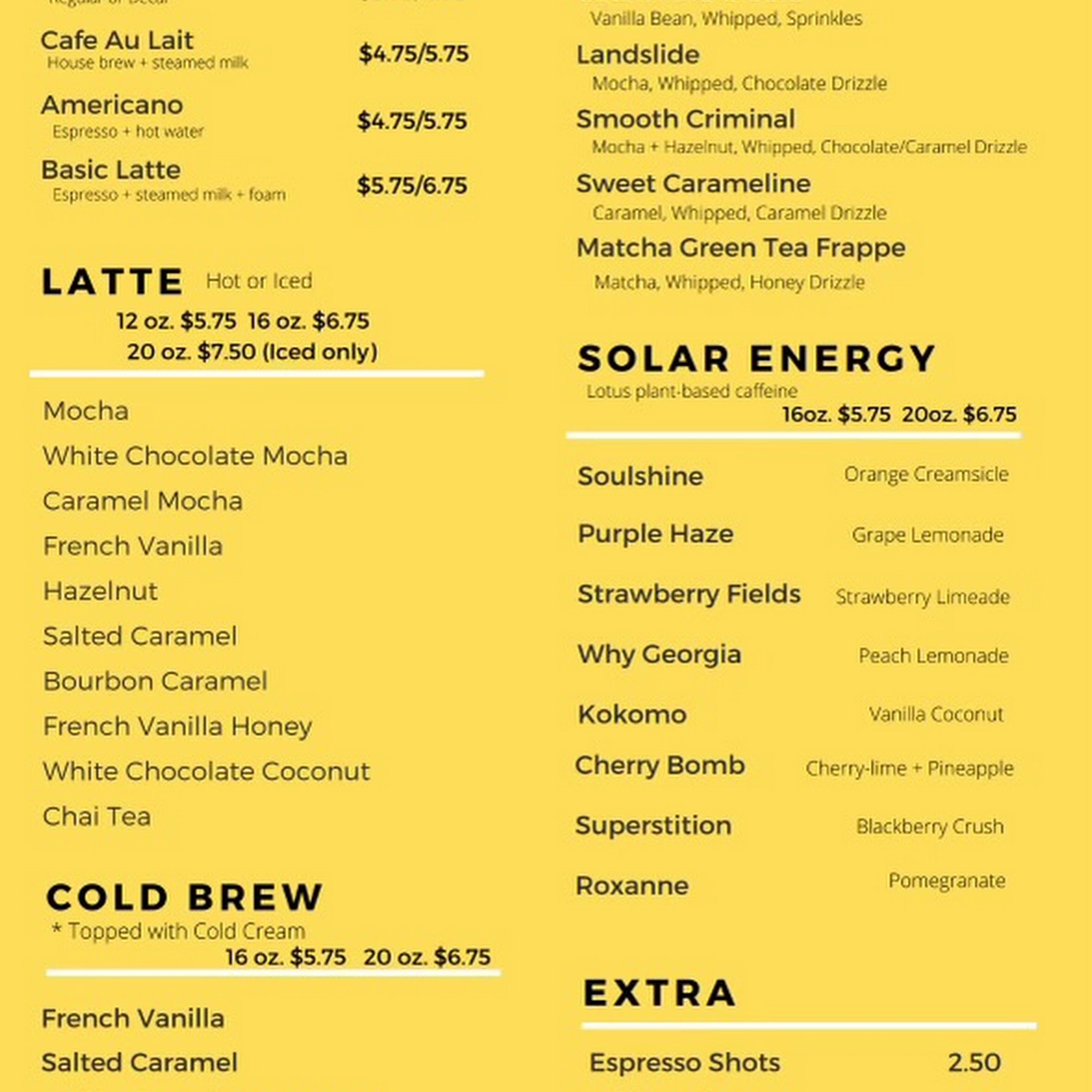 Day Drippin Coffee Menu