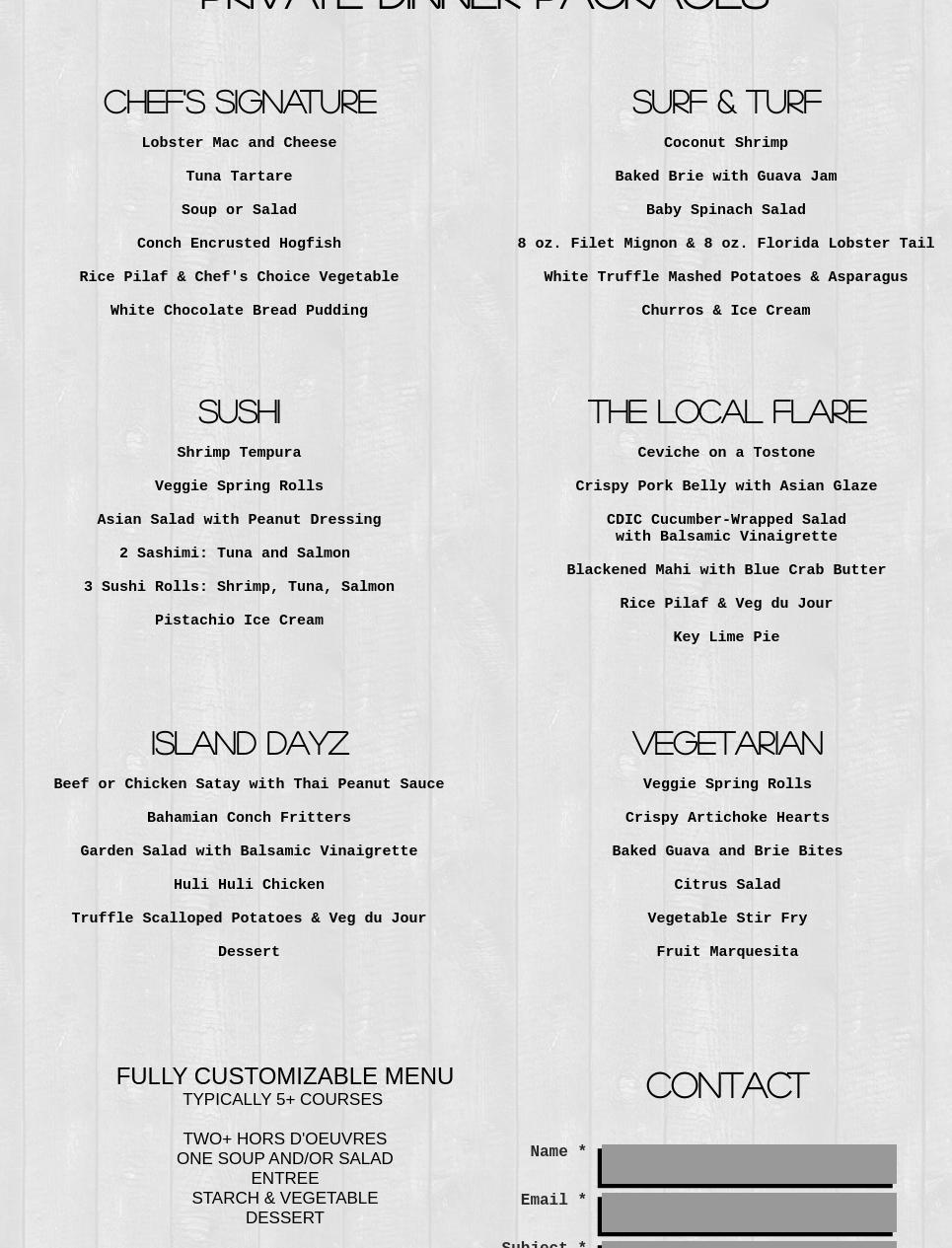 Chef Drew's Island Catering Menu