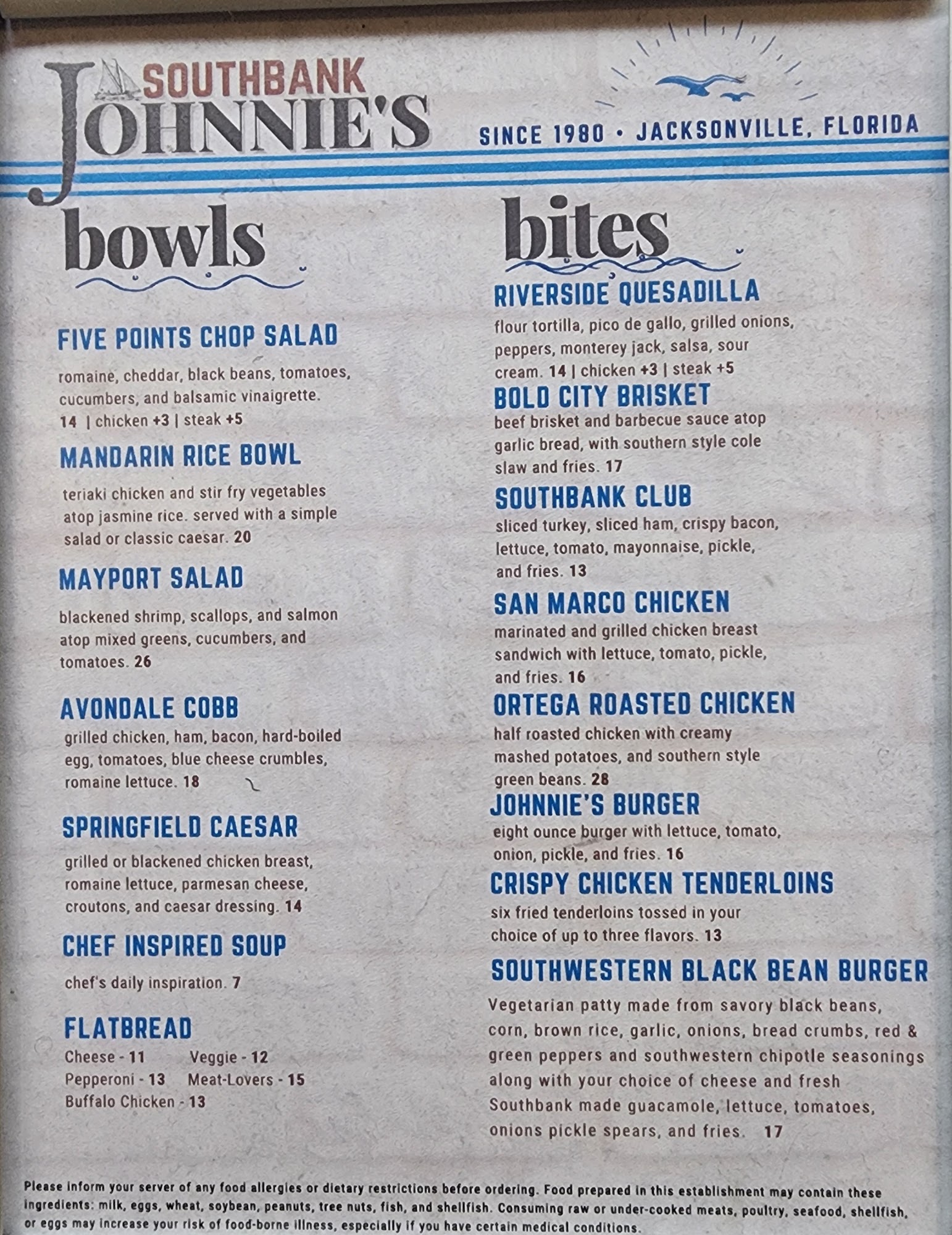 Southbank Johnnie’s Menu