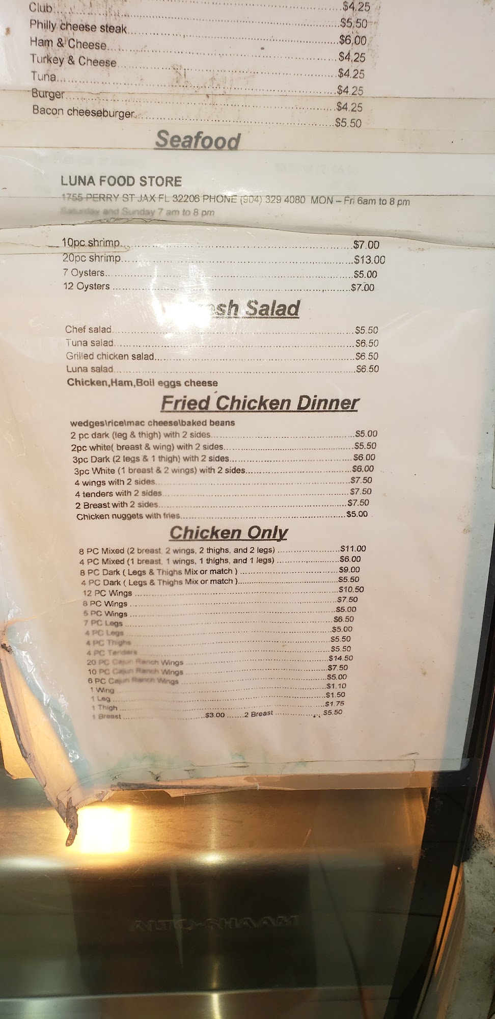 Luna food store Menu