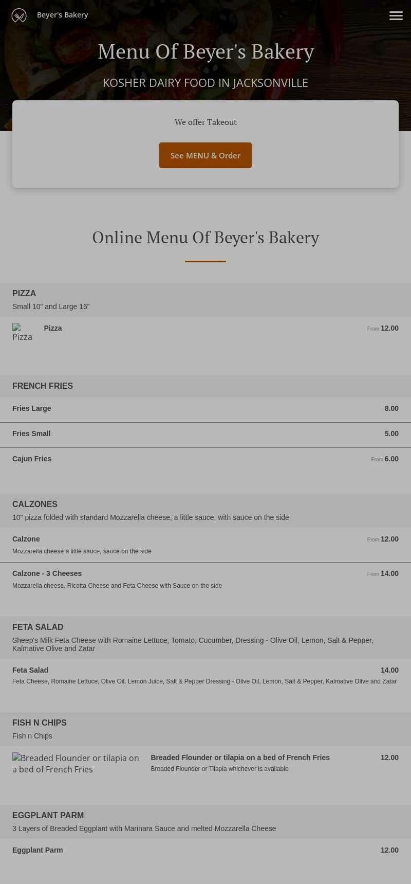 Beth Beyer Bakery & Kosher Catering Menu