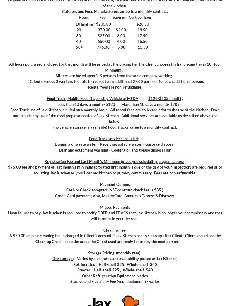 Jax Kitchen - Where caterers come to cook. Menu