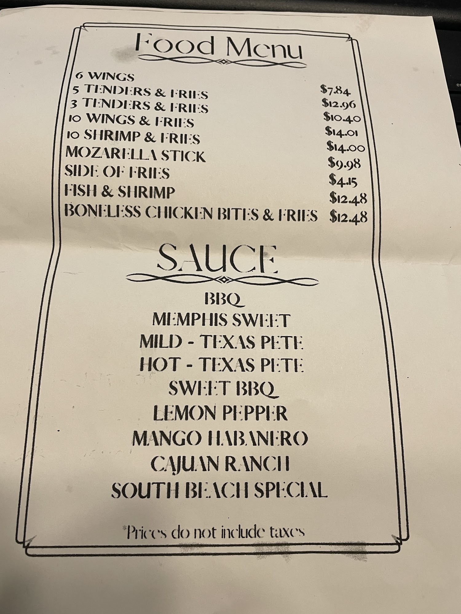 Dynasty lounge Menu