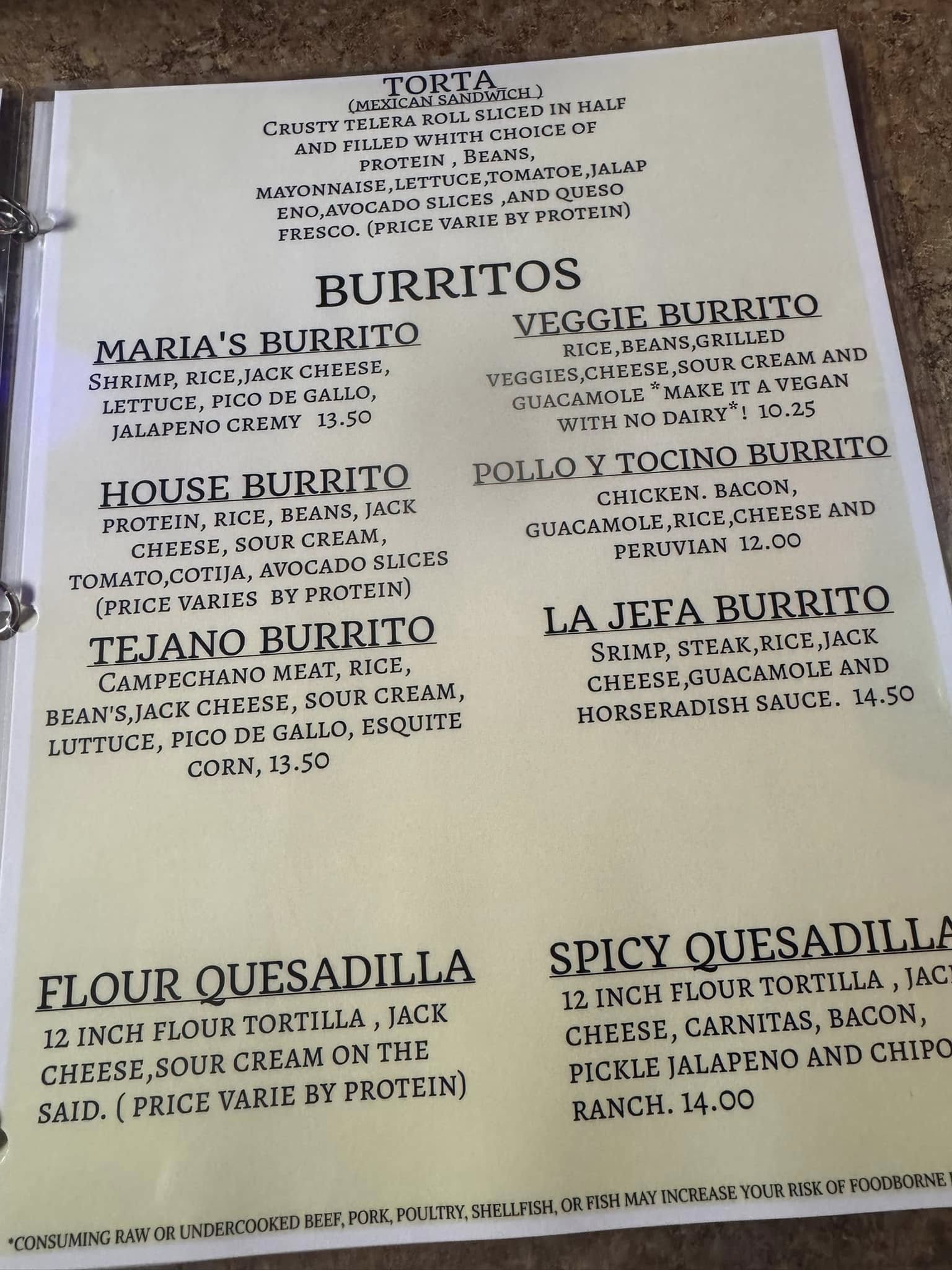 Tacos Doña Maria Menu