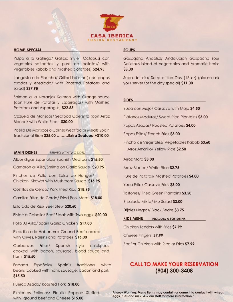 CASA IBERICA Menu