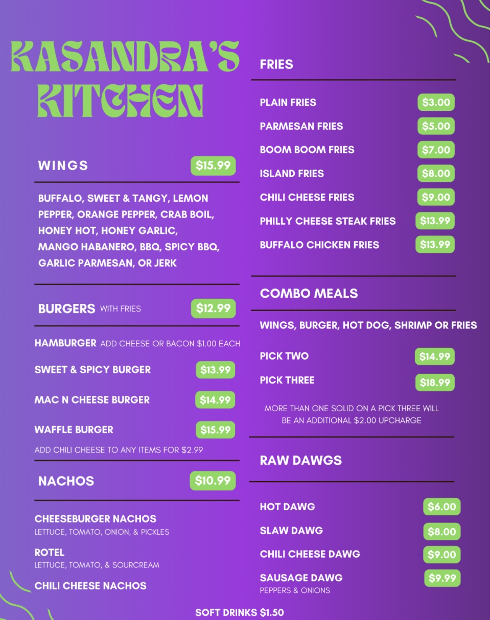 Kasandra’s Kitchen Menu