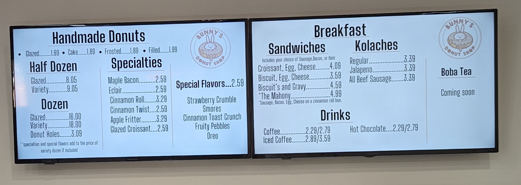 Bunny's Donut Shop Menu