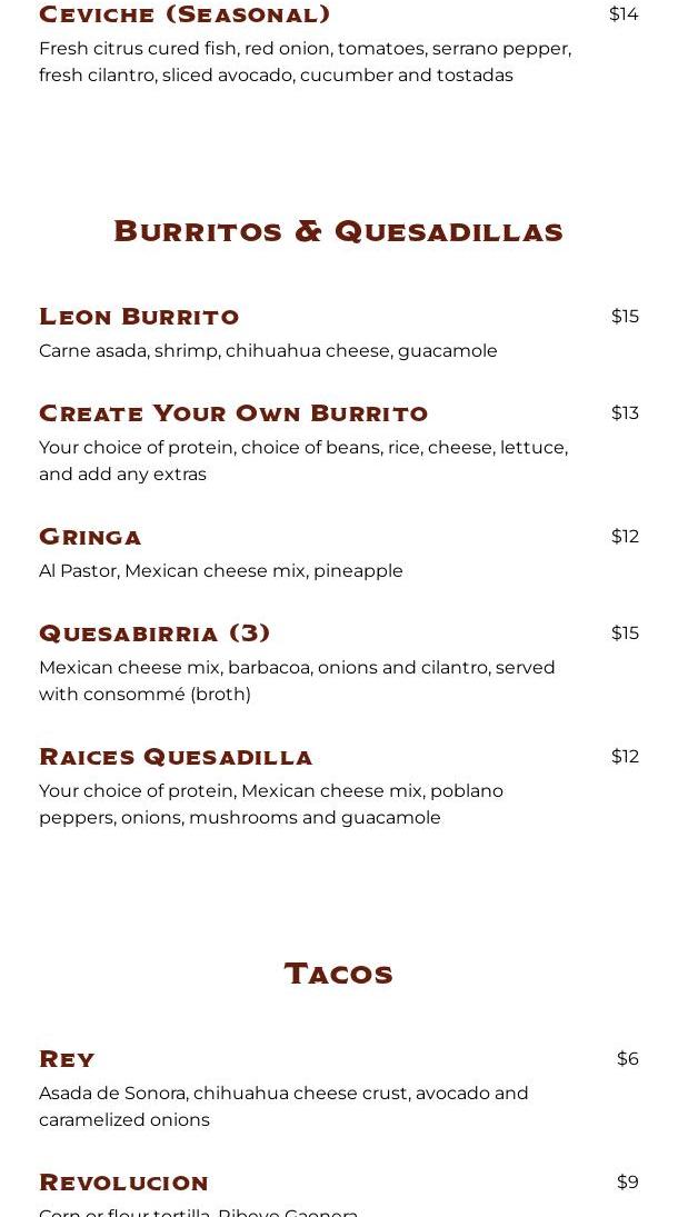 Raices | Fast Casual Mexican Menu