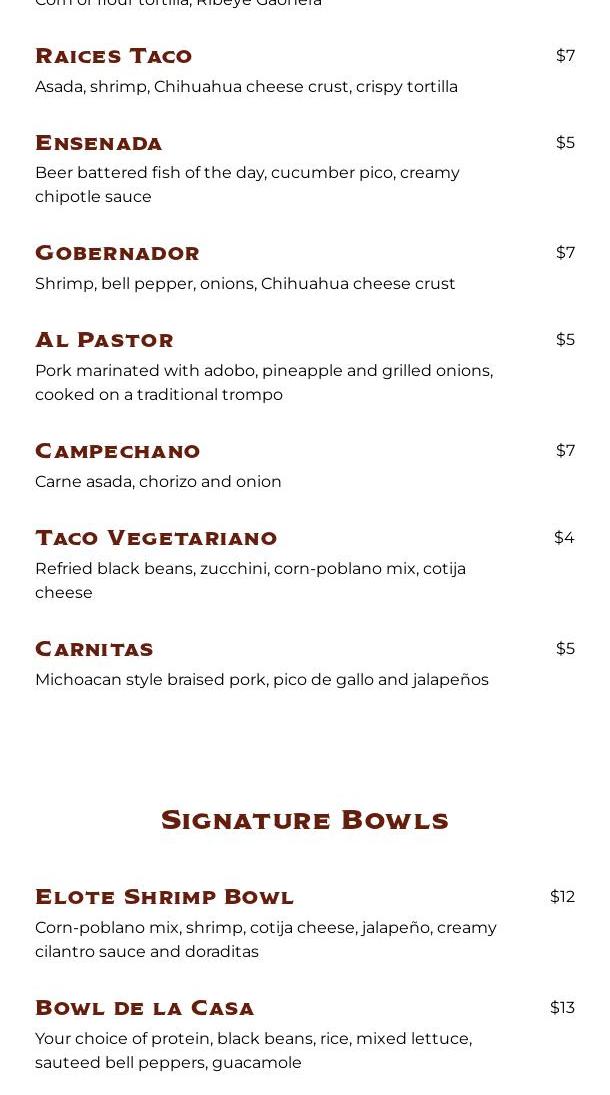Raices | Fast Casual Mexican Menu