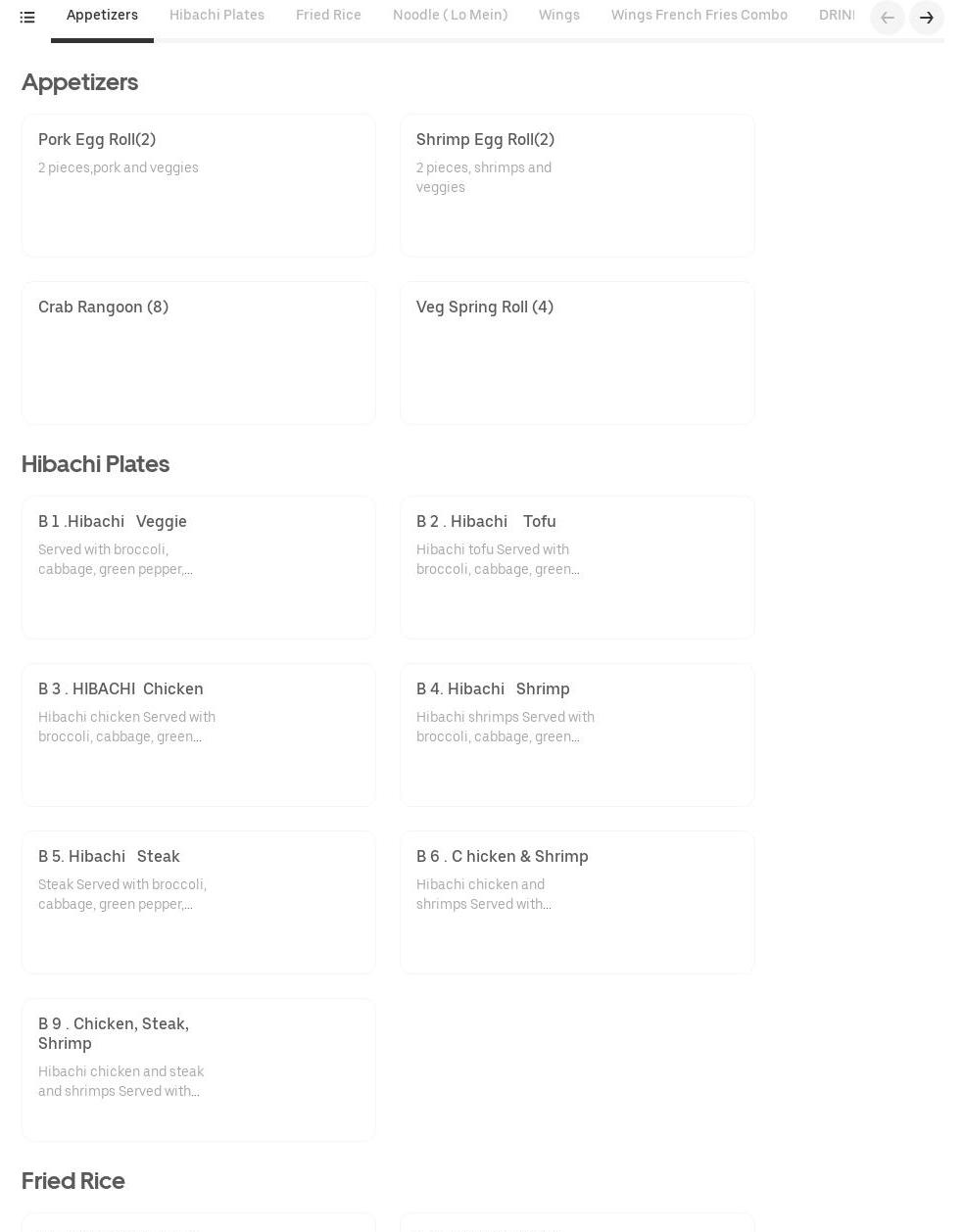 Hibachi and Wings Menu